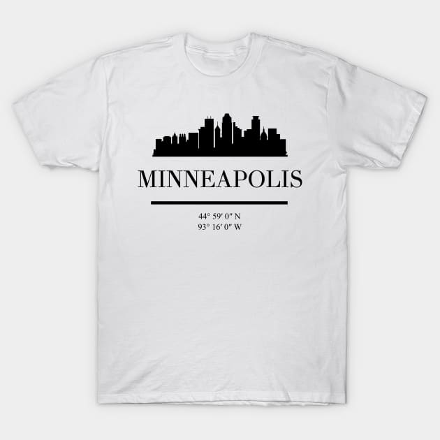 MINNEAPOLIS MINNESOTA BLACK SILHOUETTE SKYLINE ART T-Shirt by deificusArt